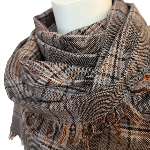 Oversized Wool Plaid Wrap Shawl – Extra Large Warm Winter Scarf – 35” x 85” - Picture 5 of 10